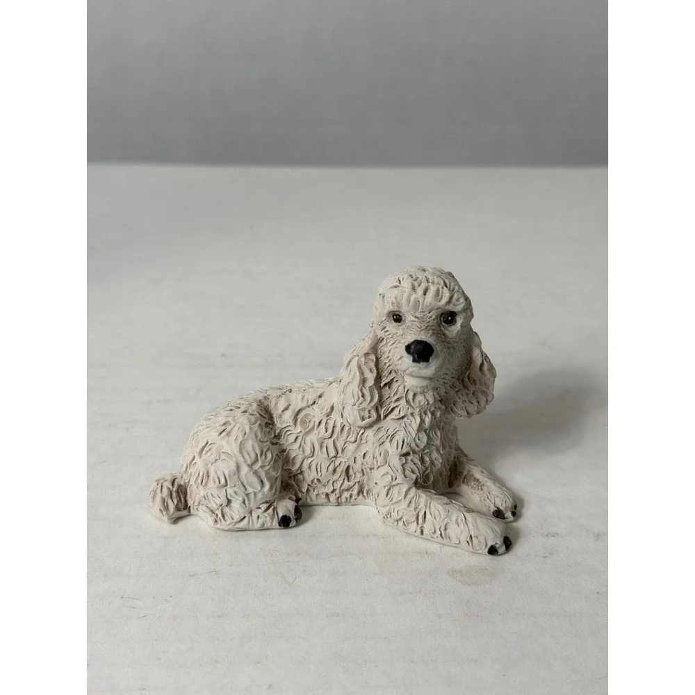 Vintage White Poodle Dog Figurine Textured Resin Lying Down Statue